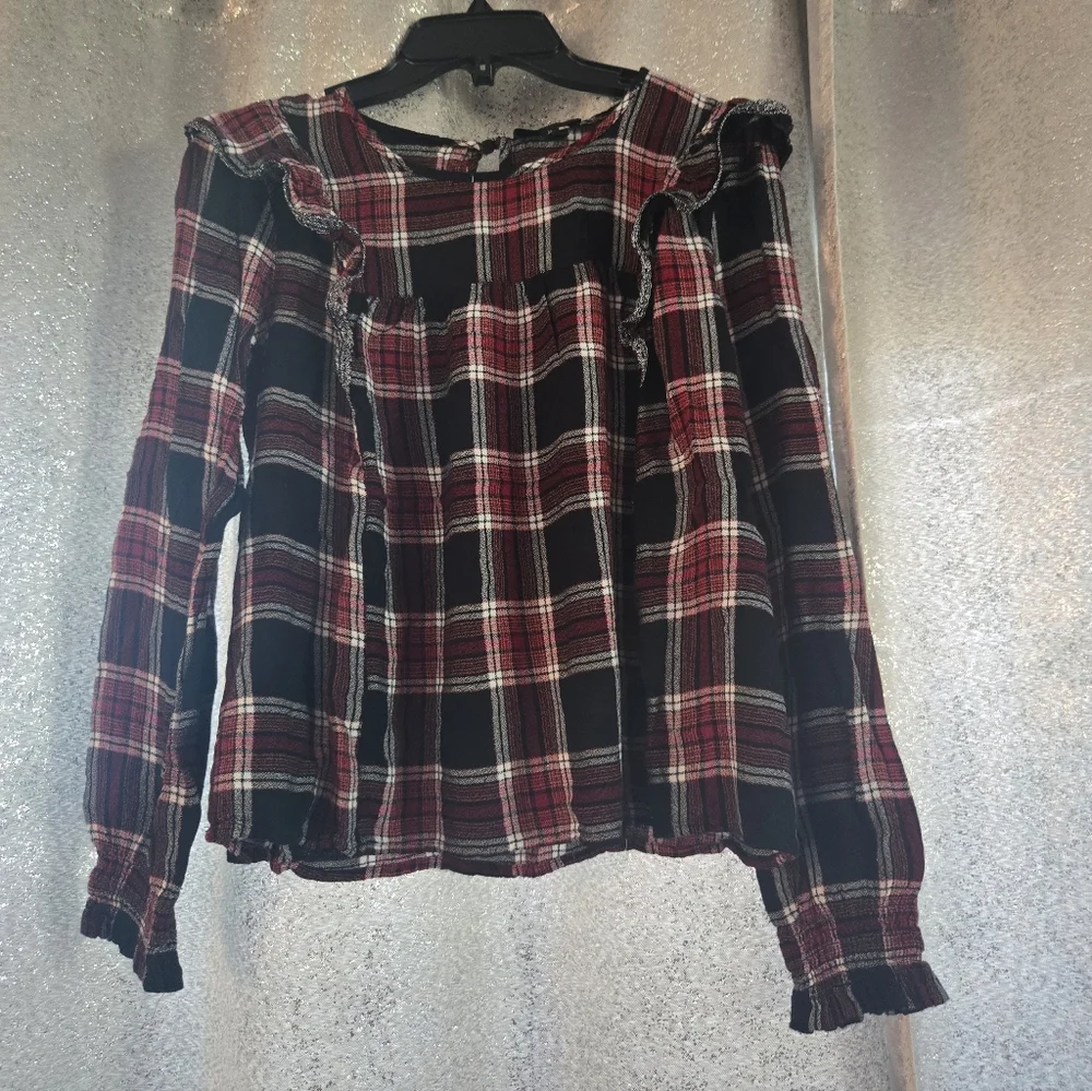 Plaid Ruffle Women's Top Size Med - Picture 2 of 6
